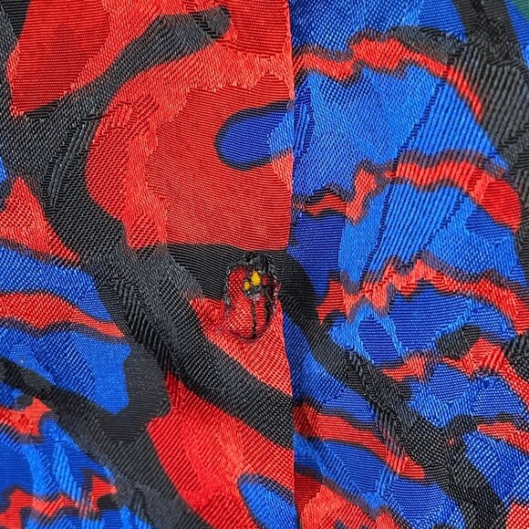 Vintage Womens DISCO PSYCHEDELIC Top Size 2X Pink Blue Satin Button Tunic Blouse - Picture 9 of 13